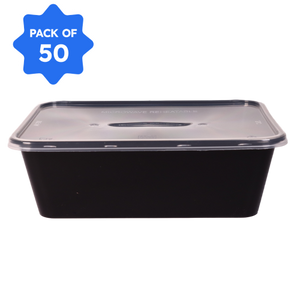 Rectangle Container 14-750 ml, Black with Lid (Pack of 50)