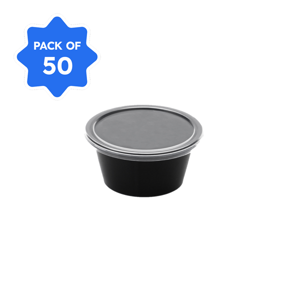 Round Container, 50 ml Black with Lid (Pack of 50)
