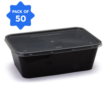 Rectangle Container 14-500 ml, Black with Lid (Pack of 50)